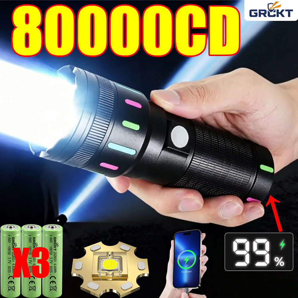 Fishing Light - ไฟฉาย LED กำลังสูง 80000CD ไฟฉายยุทธวิธีสำหรับการล่าสัตว์ ไฟฉายชาร์จได้