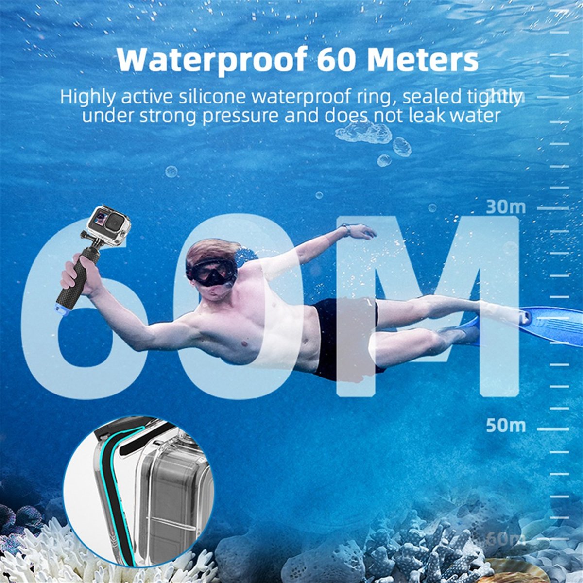 M05K 60M เคสกันน้ำสำหรับโกโปรฮ - Underwater Camera บทวิจารณ์และราคา